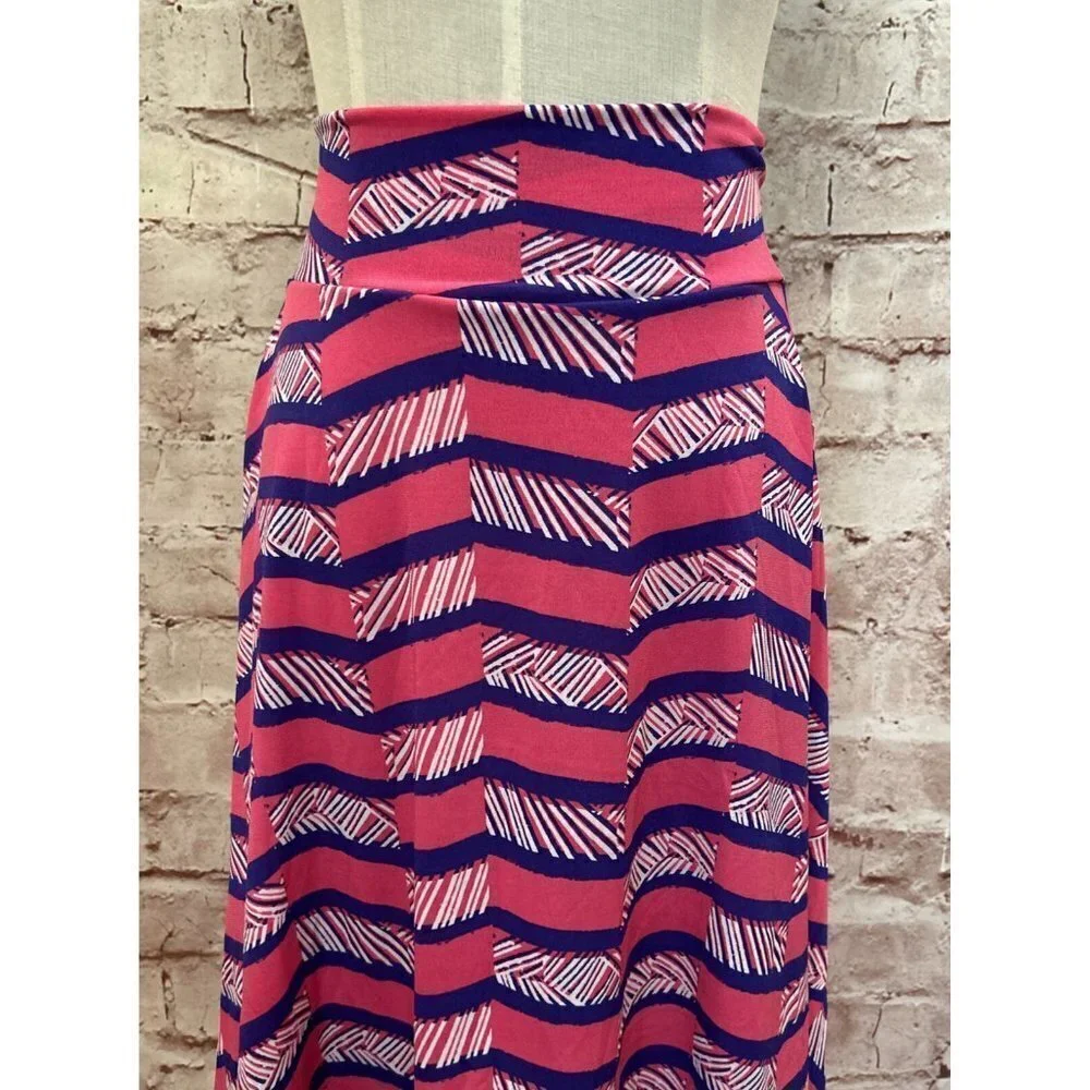 LuLaRoe AZURE Girls A Line Skirt Pink Purple Stretchy Elastic Waist Size 14 NEW